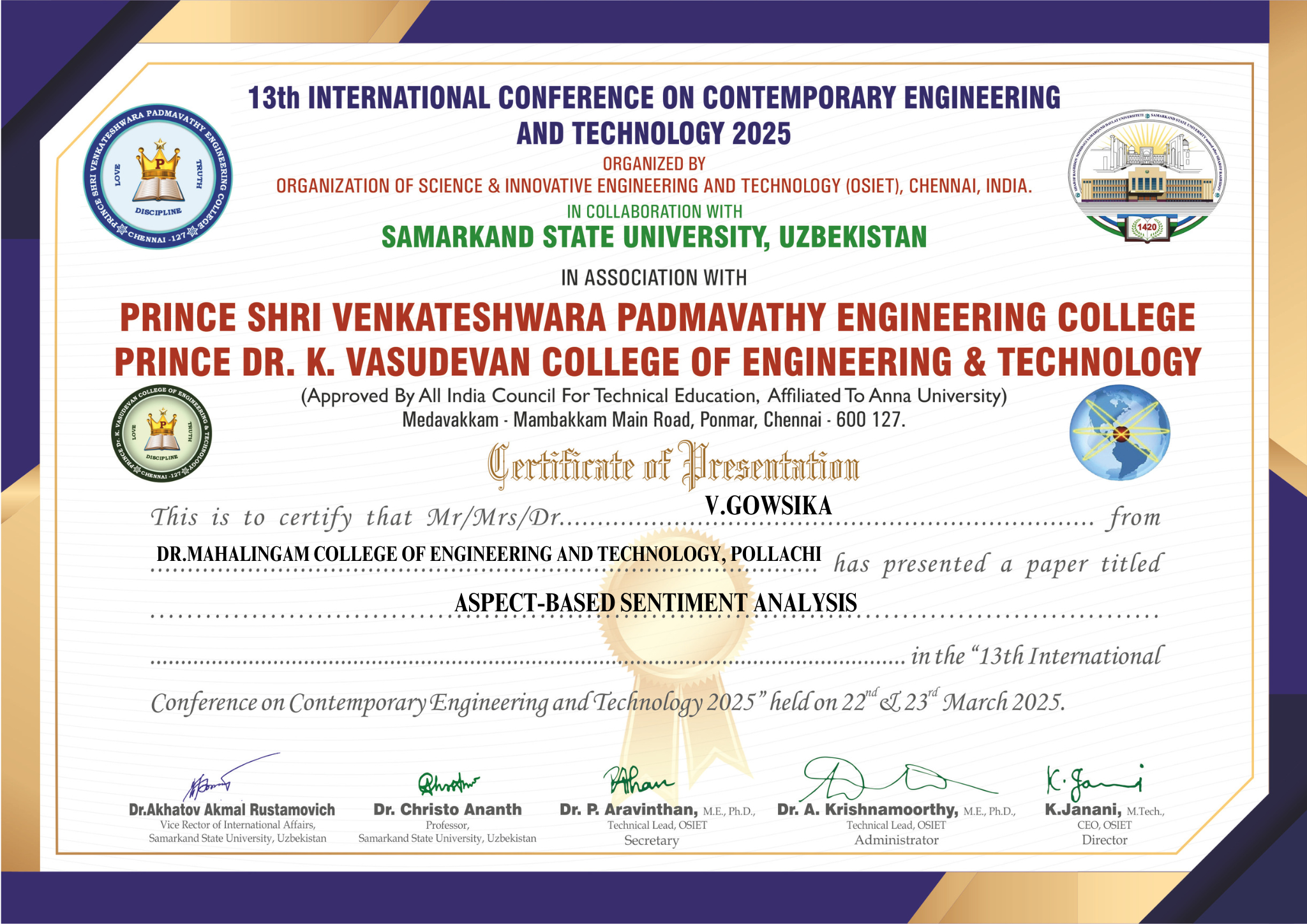 8th semester certificate
